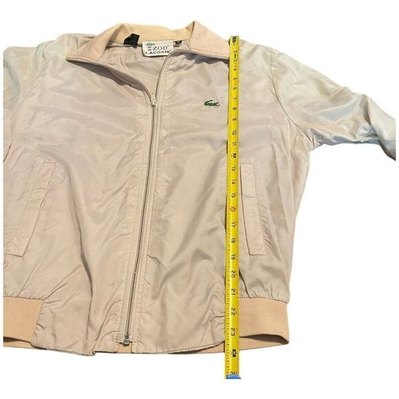 Izod Bomber Jacket Tan Cream Vintage Lacoste Mens Medium Beige Retro Mr Rogers - Picture 6 of 8